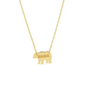 14k Solid Yellow Gold Cut Out Mama Bear Necklace Dainty